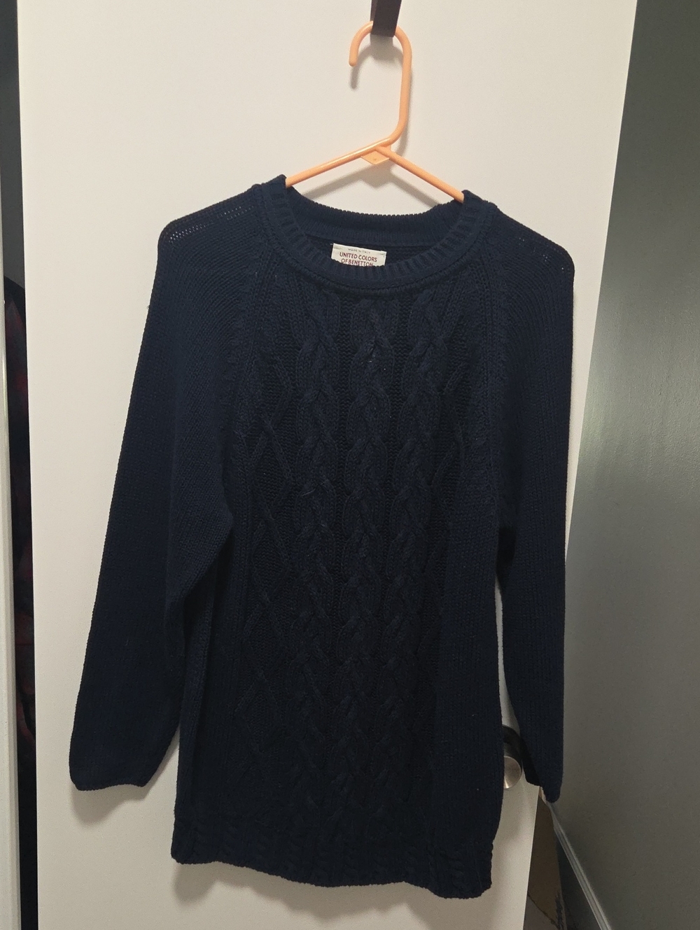 United Colors Of Benetton Navy Cable-Knit Crewneck Sweater 100% Cotton